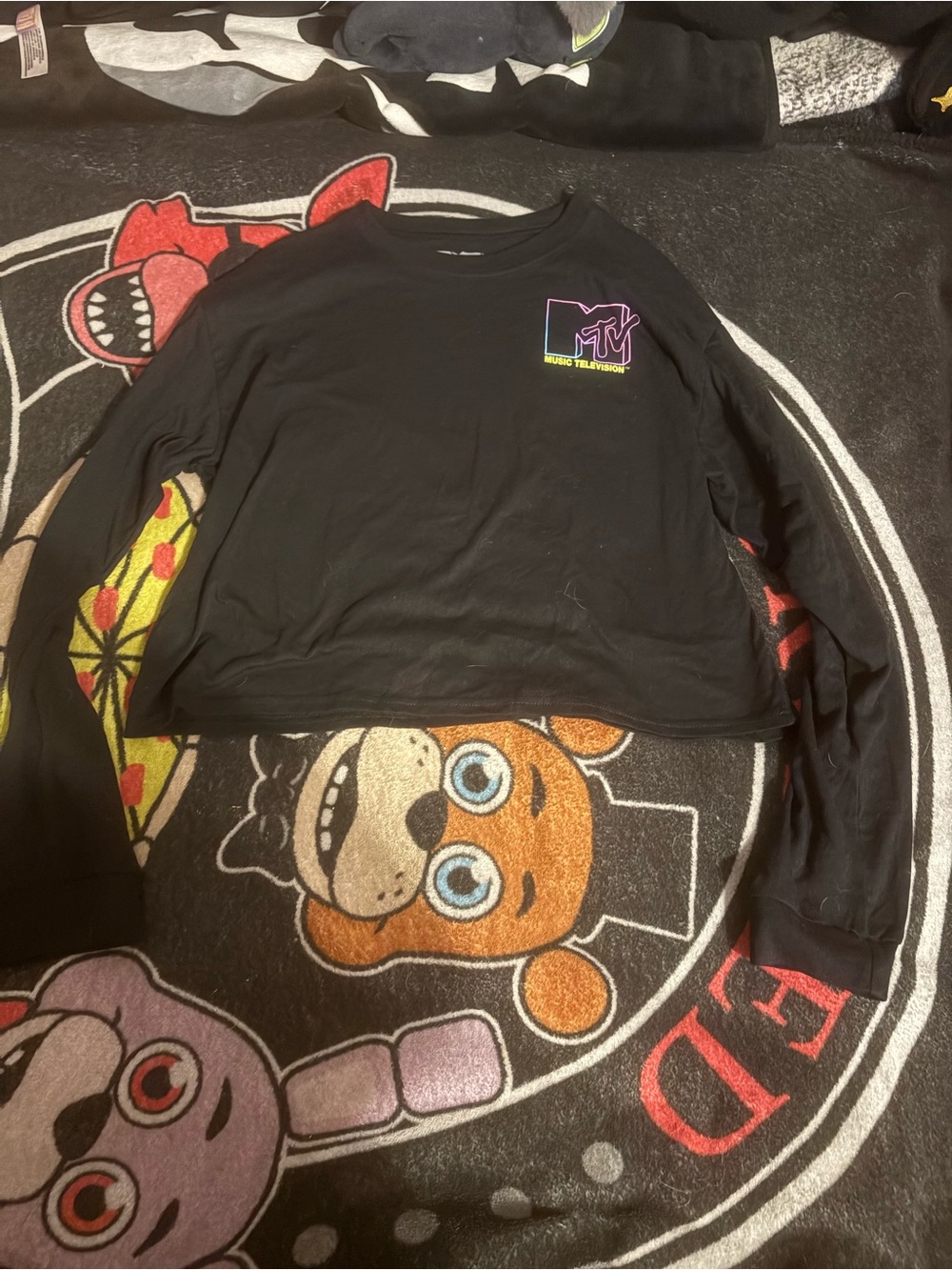 Official MTV Merchandise Black Long-Sleeve Cropped Tee with Neon Logo